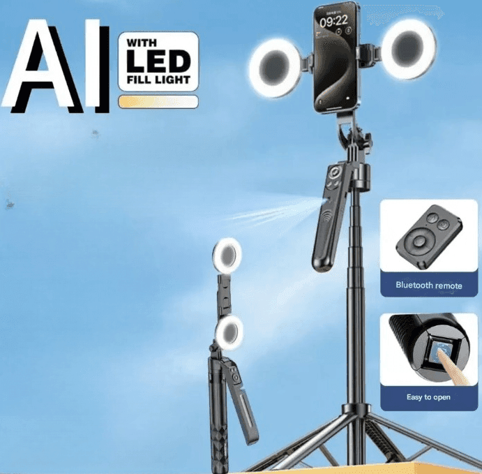 Plokama Auto A7 Pro AI Face Tracking 360° Rotate Tripod With LED Fill Light