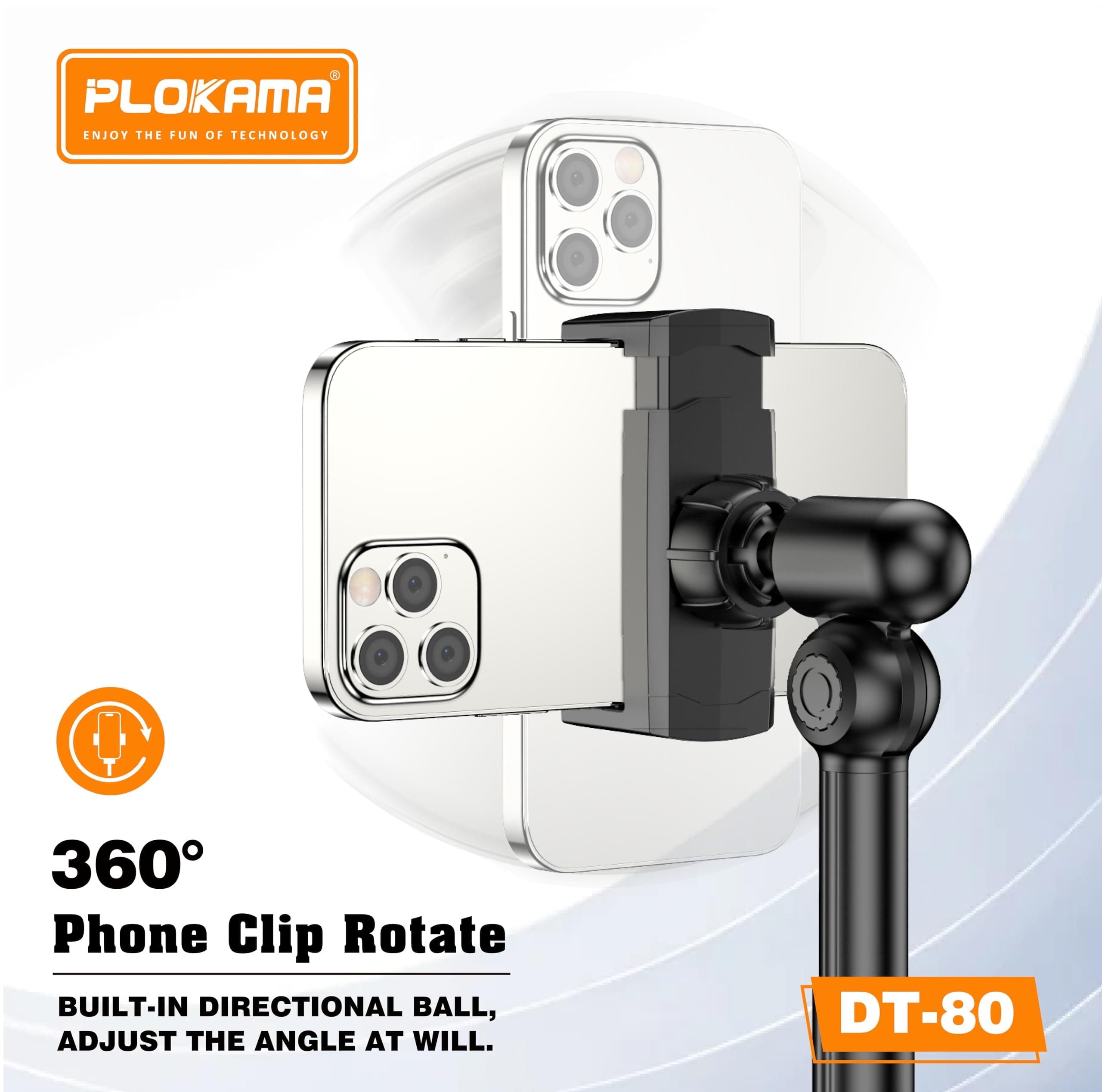 Plokama DT80 Desktop Phone Stand Adjustable 22-41cm 360° Rotation Stable Metal Base view 4