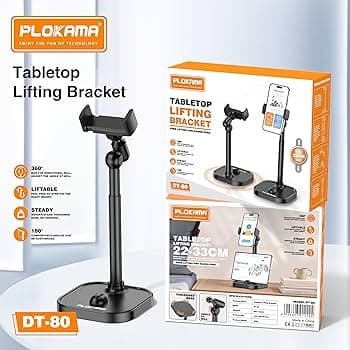 Plokama DT80 Desktop Phone Stand Adjustable 22-41cm 360° Rotation Stable Metal Base view 6