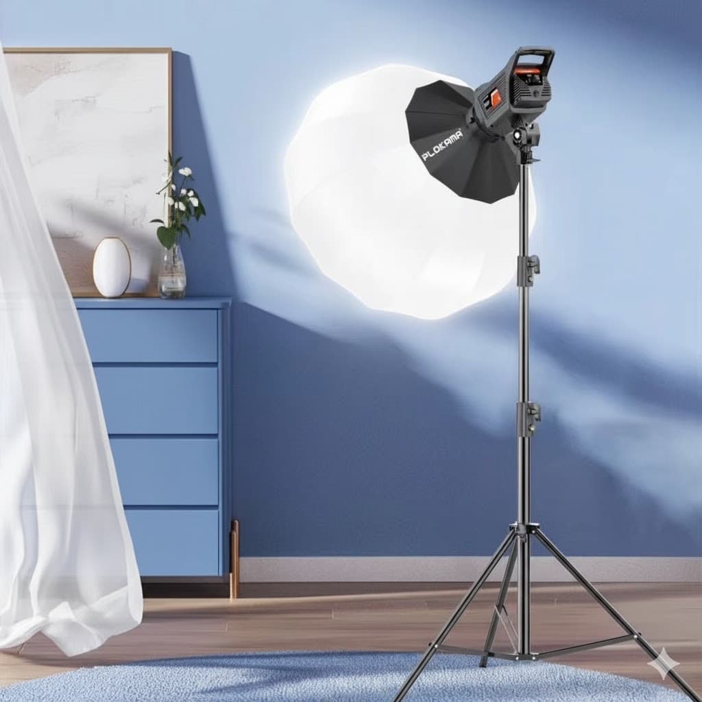 PLOKAMA PK400S Studio Light With 2.8M Tripod Softball Diffuser & Umbrella
