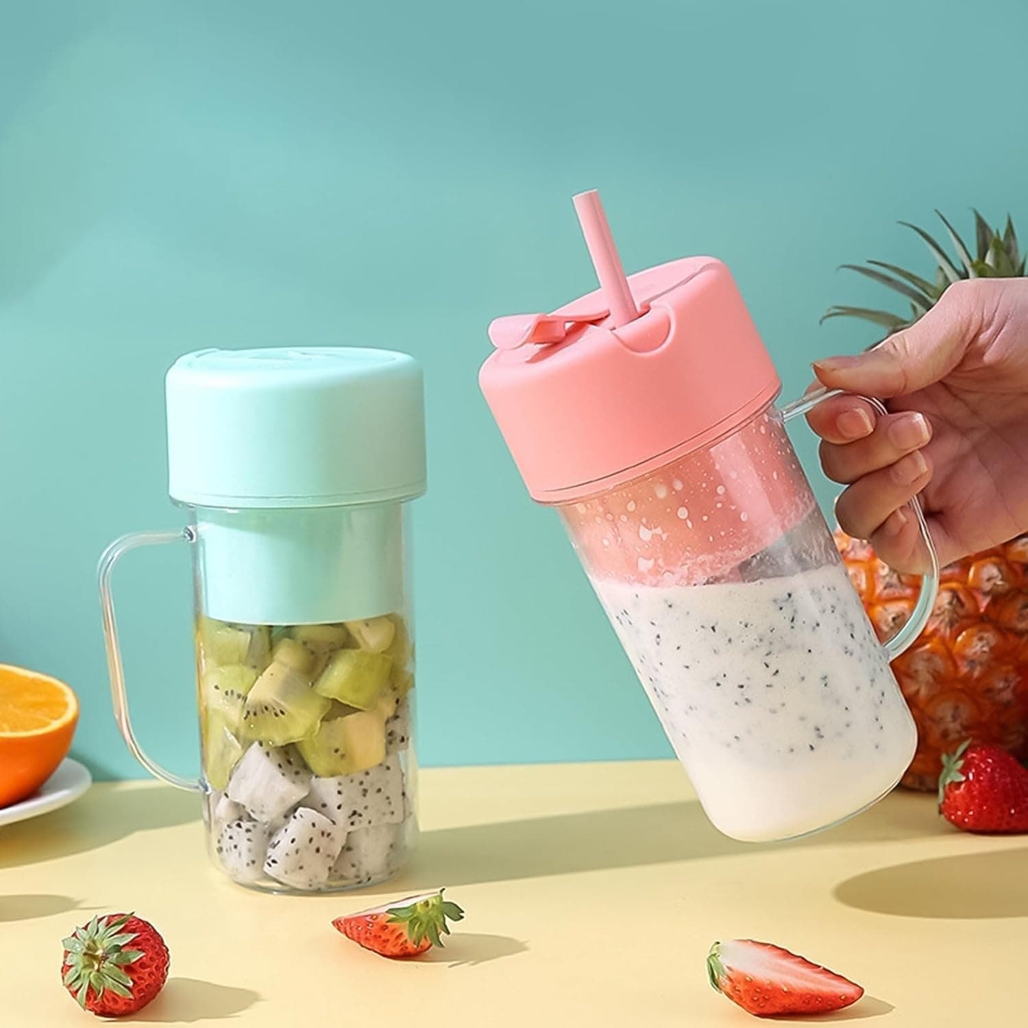 Portable Crusher Juicer With Handle & Straw USB Rechargeable 420 ML