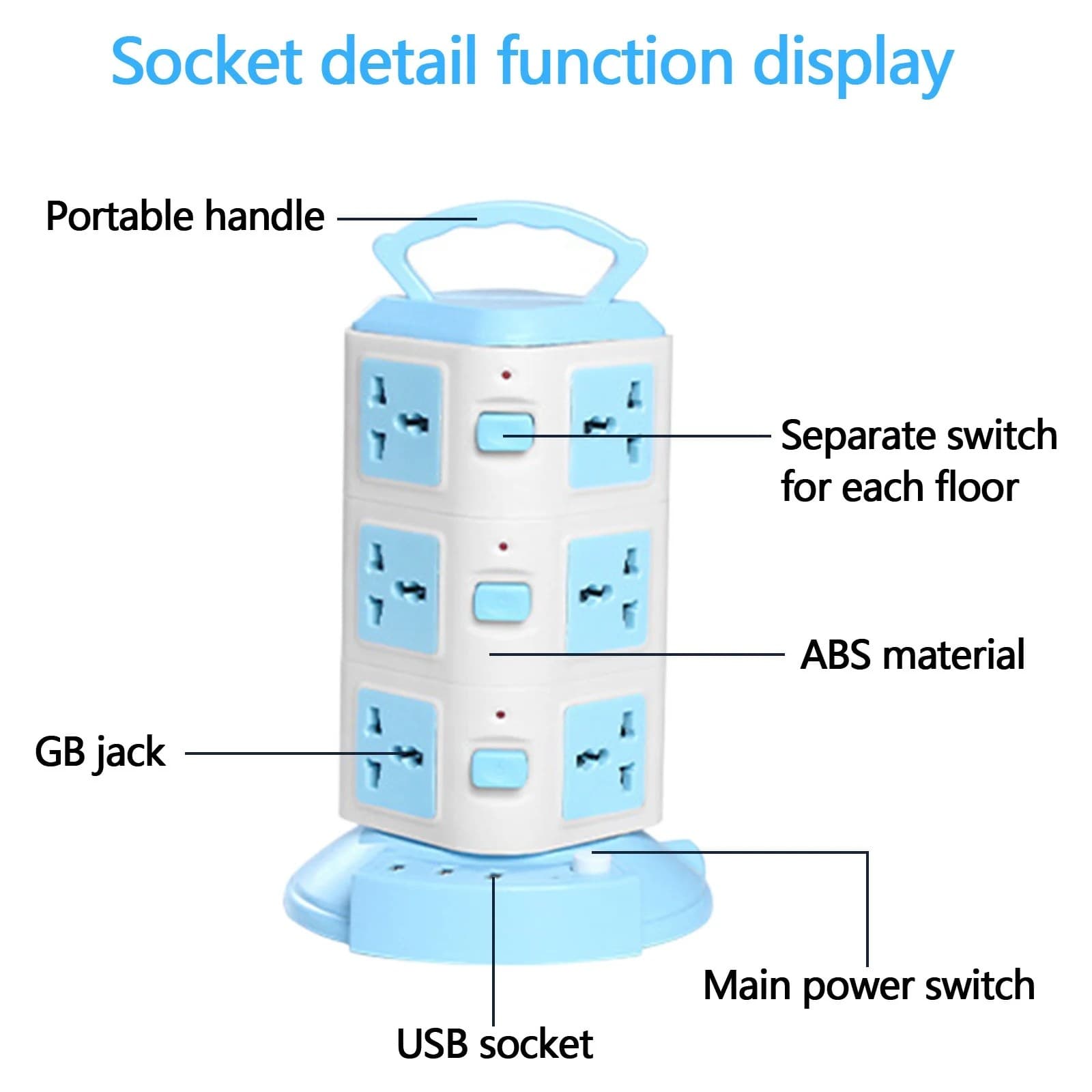 Power Strip Tower Socket With 3 USB Ports 12 Universal Socket Plugs view 2