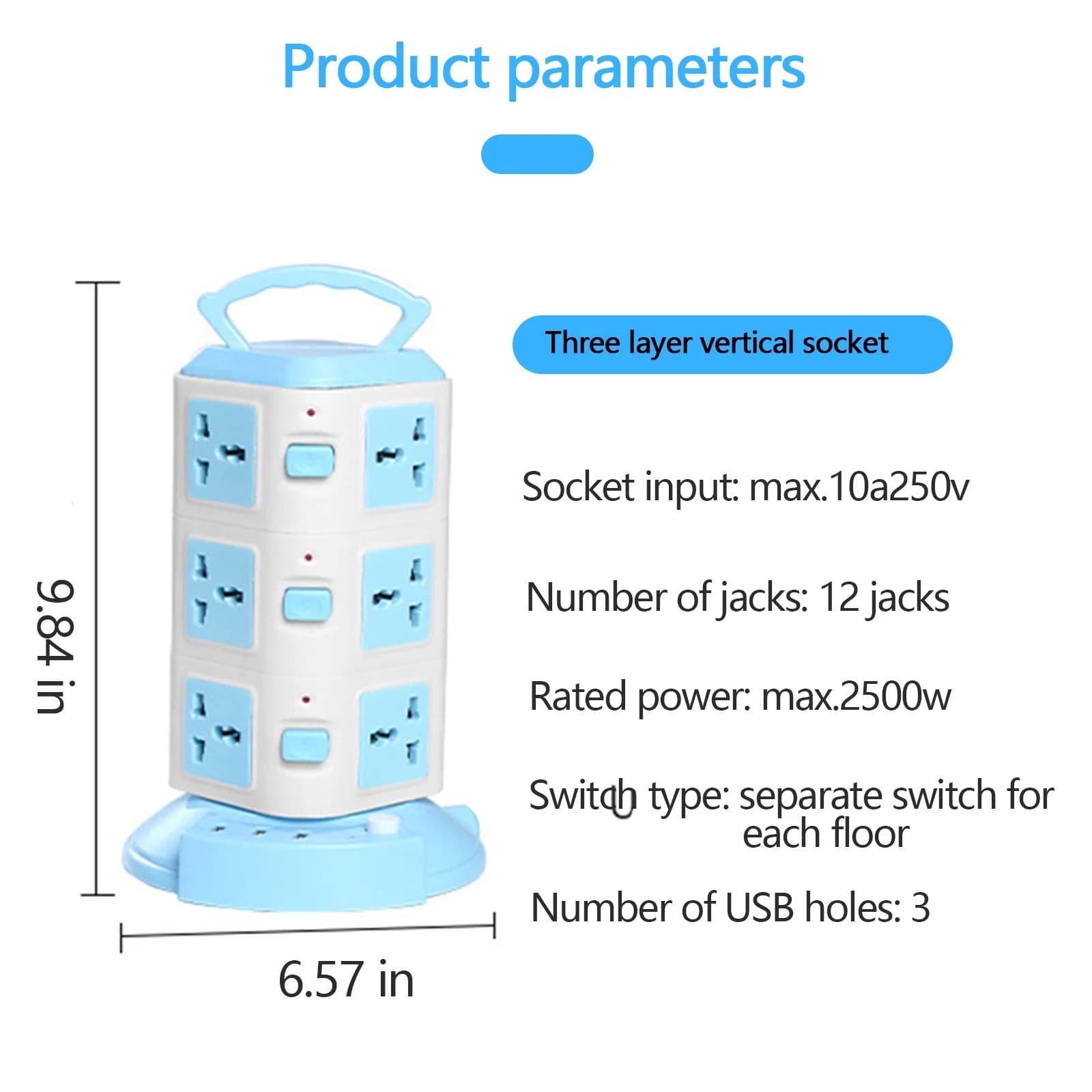 Power Strip Tower Socket With 3 USB Ports 12 Universal Socket Plugs view 3