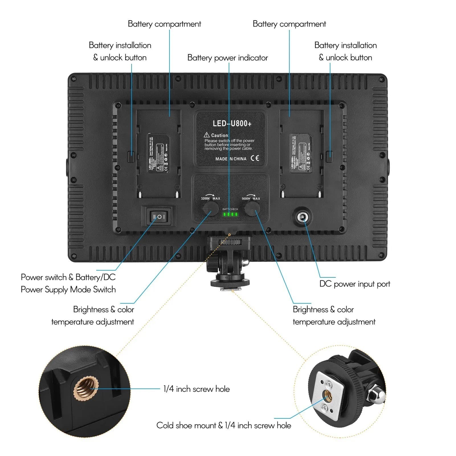 Pro LED 800 LED Video Light Professional Photography view 3
