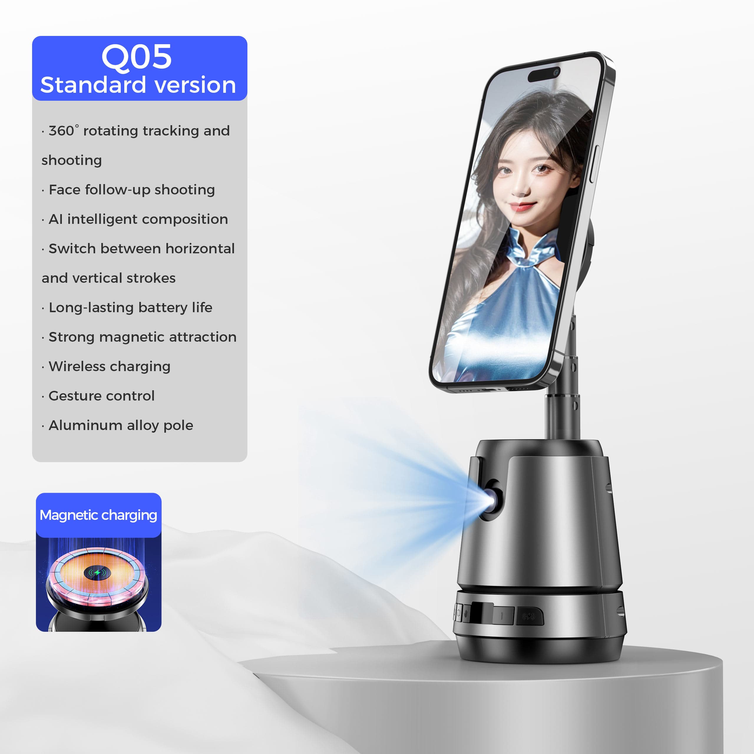 Q05 Smart Phone Magnetic Charging Gimbal Stabilizer 360° Rotation With AI Face Tracking view 2