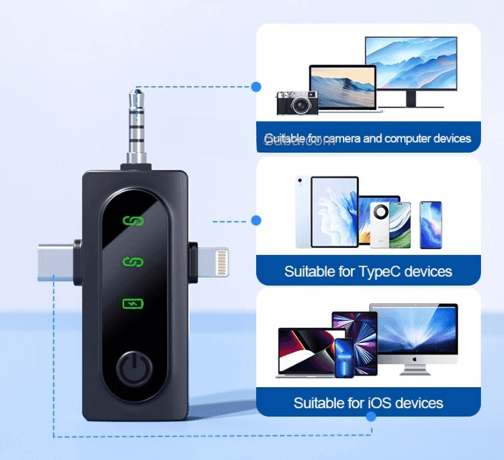 QY66 Dual Noise‑Cancelling Wireless Microphone LED Display 3‑in‑1 Receiver (iPhone / Type‑C / Camera) view 4