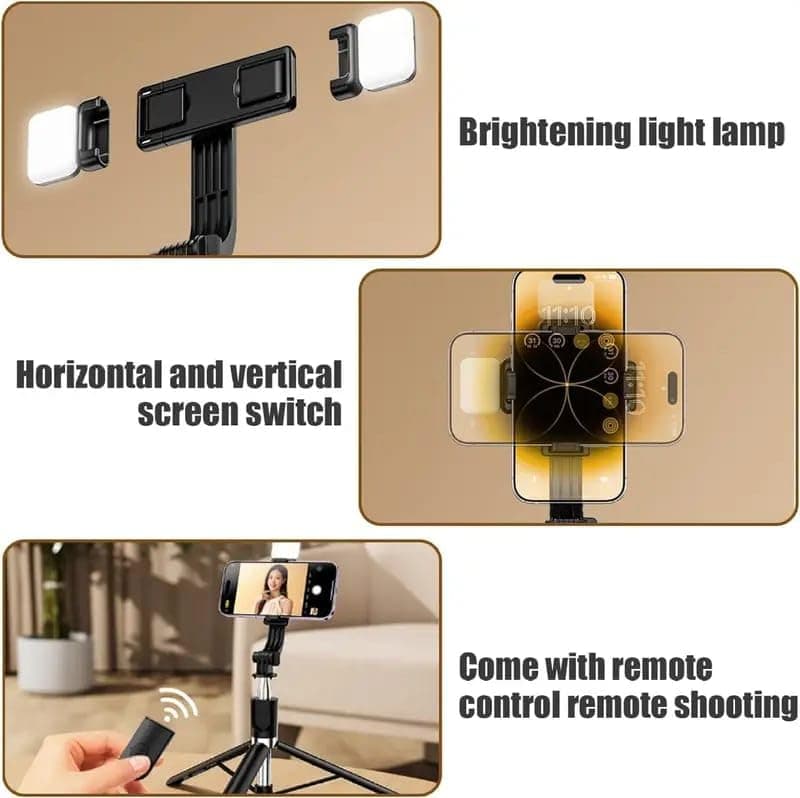 R1S L Selfie Stick Mini LED Fill Light Multifunction Tripod Selfie Stick view 4