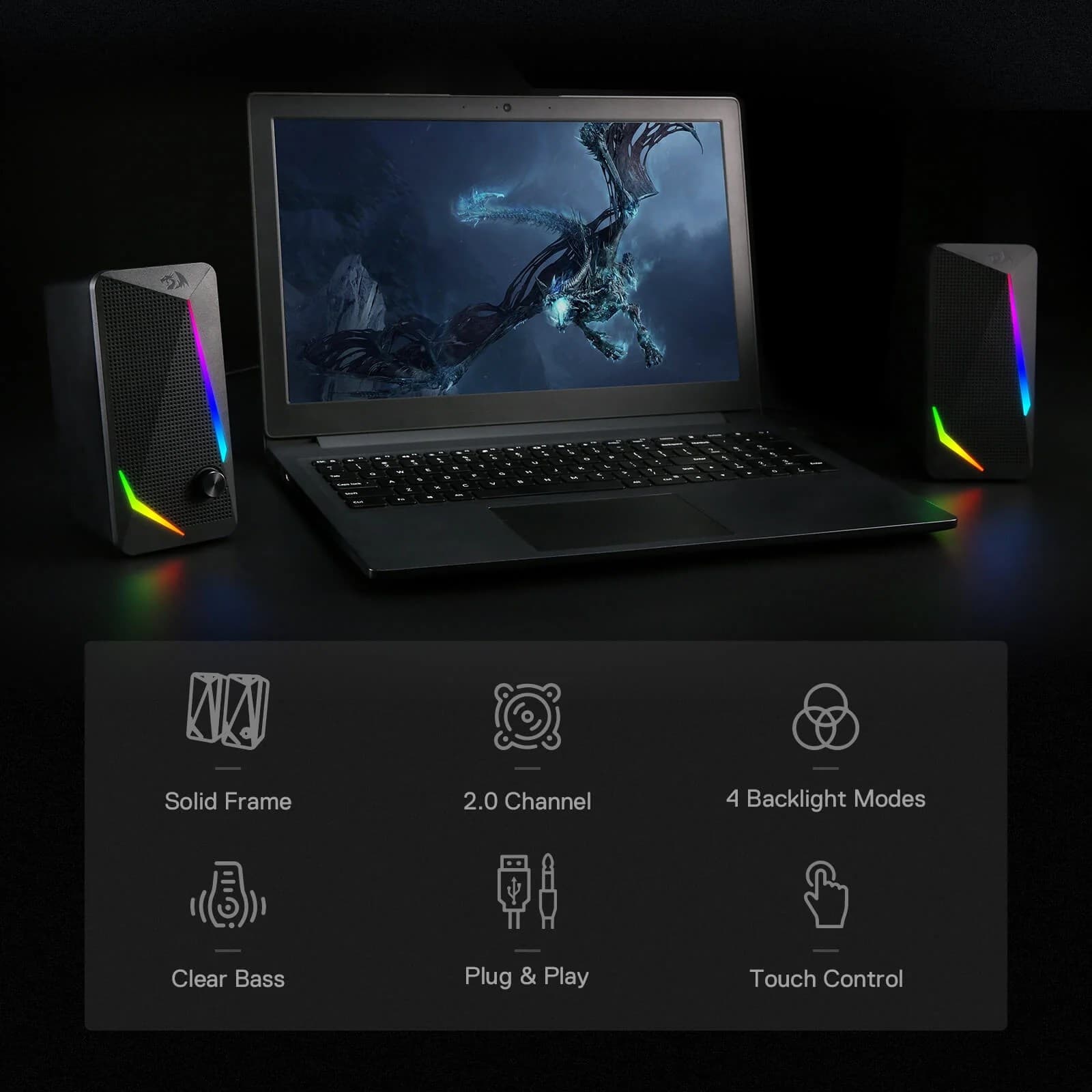 Redragon GS510 Waltz Gaming Speaker 2.0 Channel PC Computer Stereo Speaker With 4 Colorful LED Backlight Modes view 4