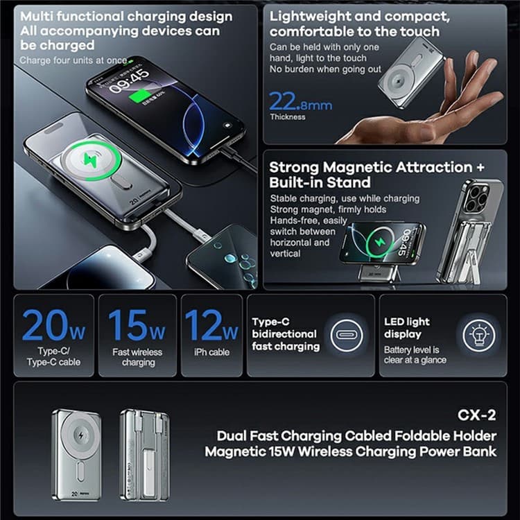 REMAX CX2 10000mAh 15W Wireless Charging Powerbank With Cable And Stand view 3