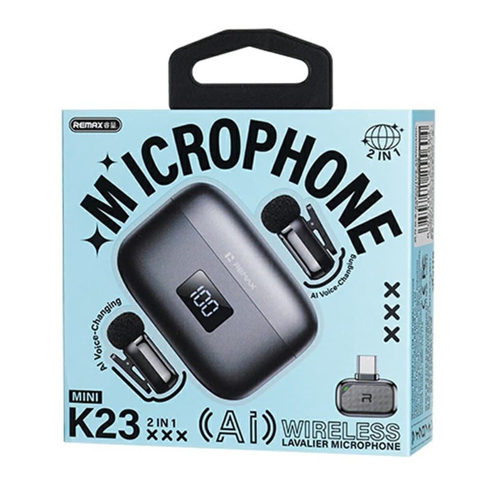 REMAX K23 AI Voice Changing Mini Wireless Lavalier Microphone 2-in-1 Set Type-C Interface view 3
