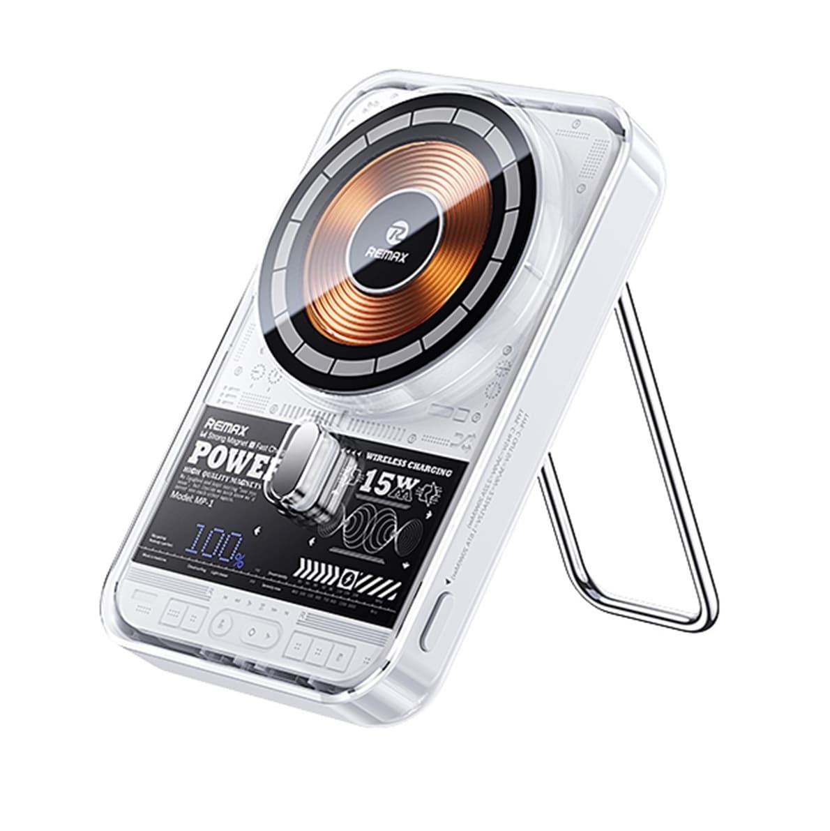 REMAX MP1 Transparent Punk 15W Wireless Charging 10000mAh Magnetic Power Bank With Foldable Stand