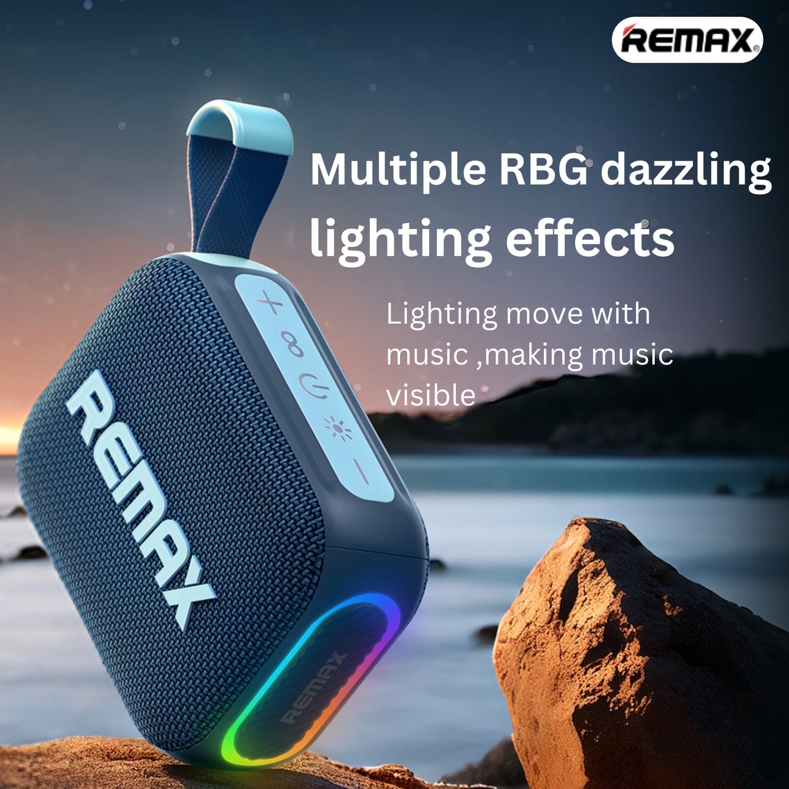Remax RB M7 Portable Wireless Speaker - IP67 Waterproof, RGB Light, TWS HiFi Sound Loudspeaker view 2