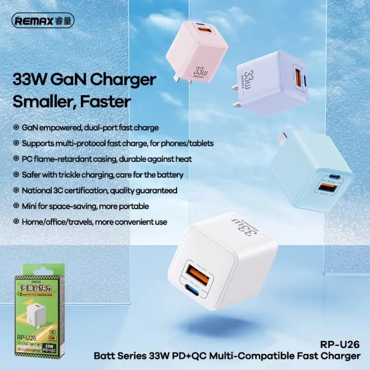 Remax RP U26 GaN 33W PD+QC Multi Compatible Fast Charger view 2