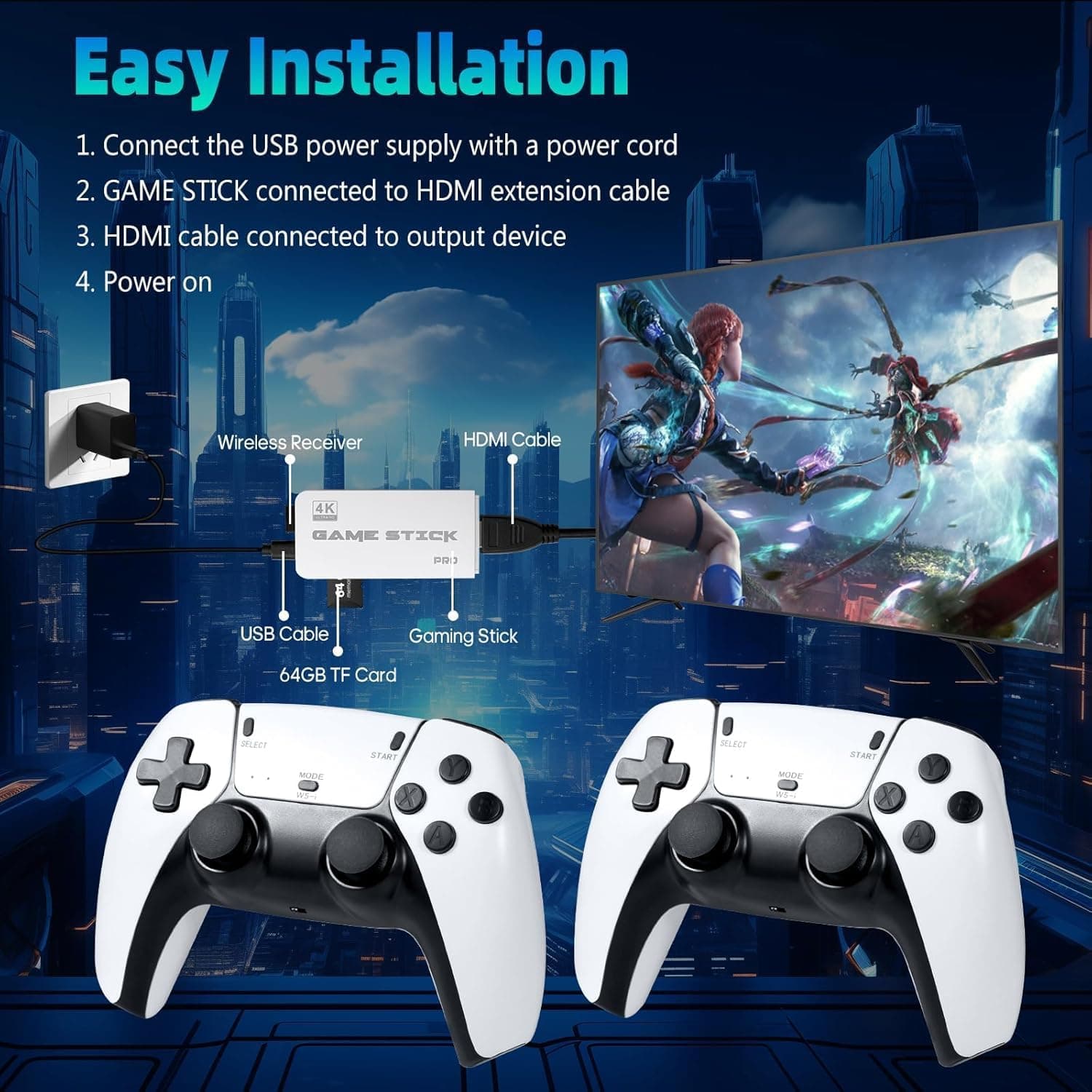 Retro Game Stick for TV 64GB Wireless HDMI Console with 21K Built In Games view 4