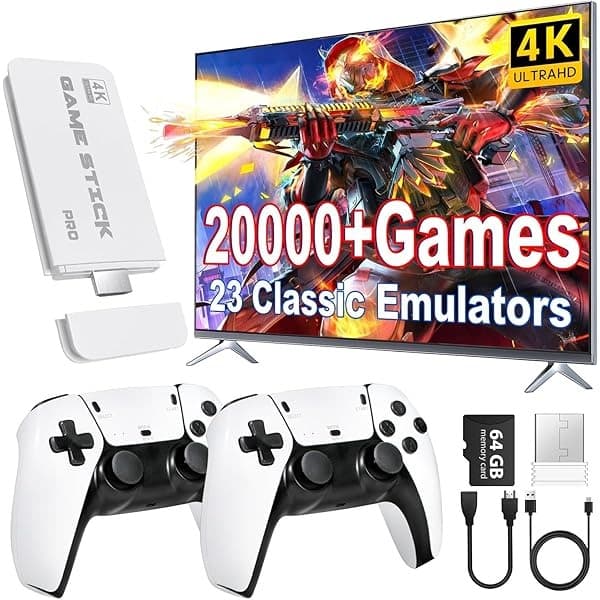Retro Game Stick for TV 64GB Wireless HDMI Console with 21K Built In Games