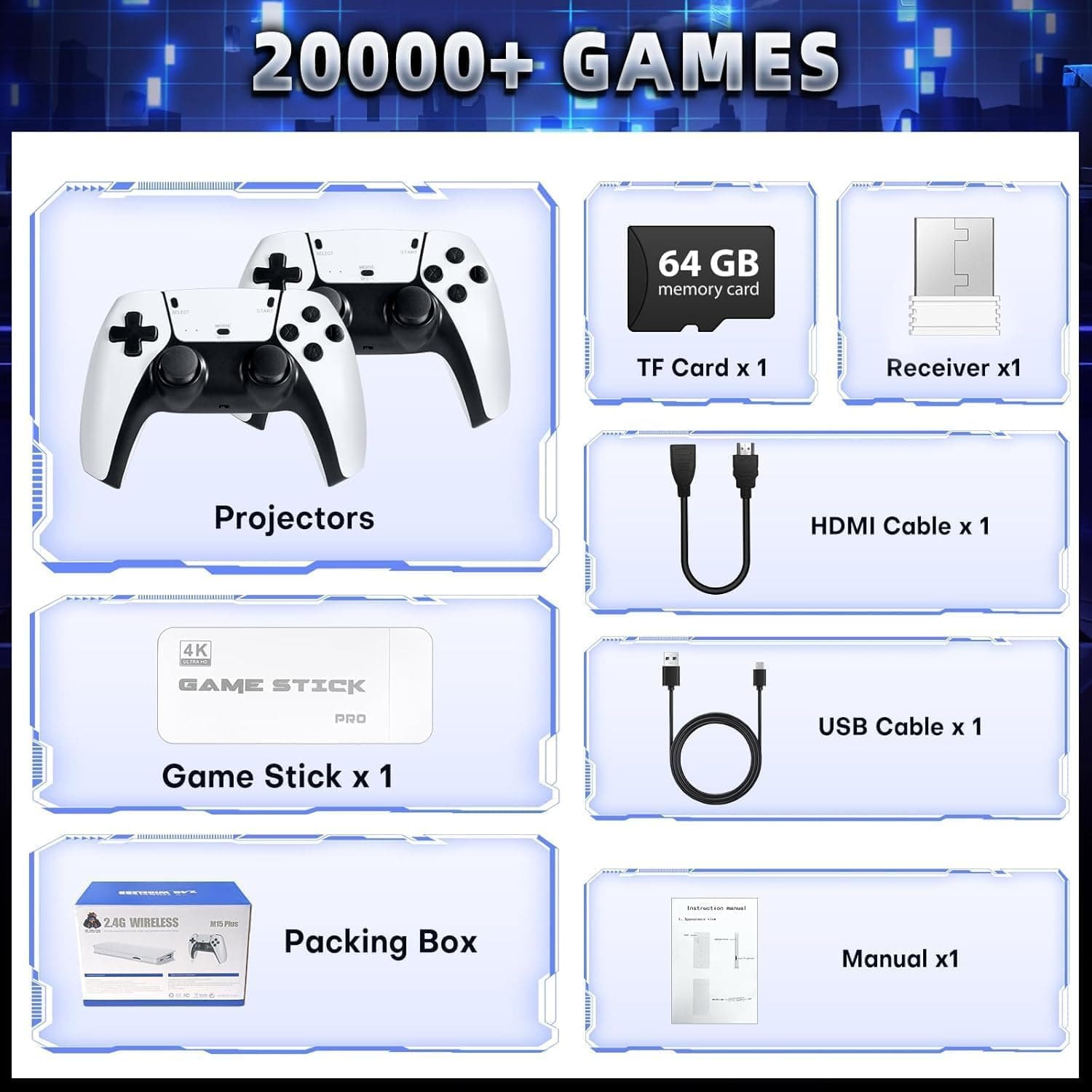 Retro Game Stick for TV 64GB Wireless HDMI Console with 21K Built In Games view 3