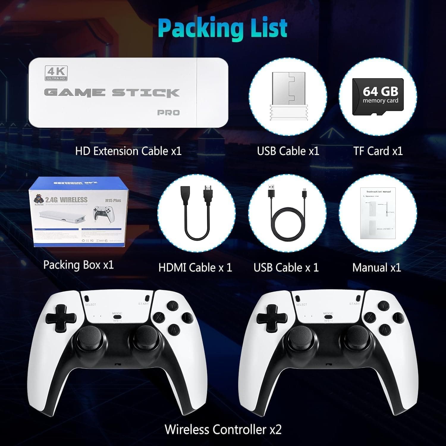 Retro Game Stick for TV 64GB Wireless HDMI Console with 21K Built In Games view 2