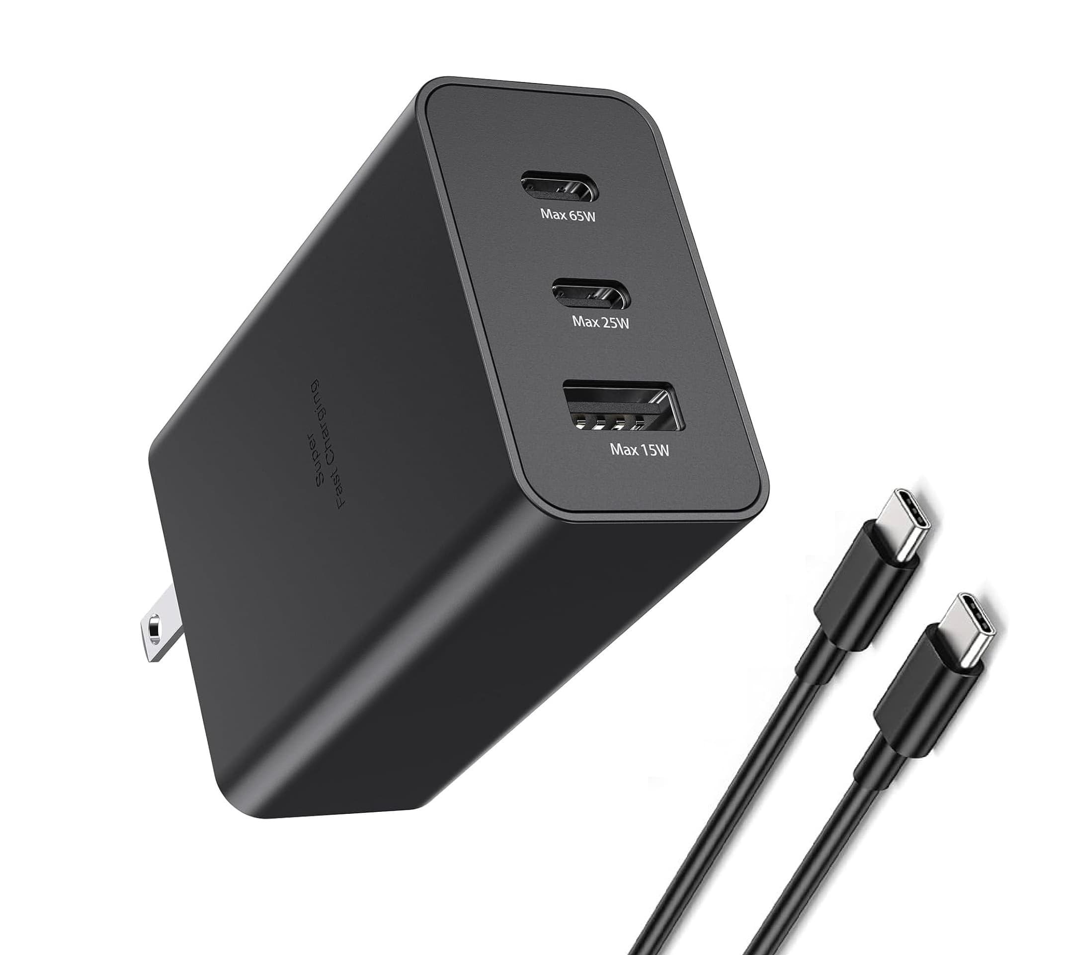 Samsung 65W 3-Port PD Super Fast 2.0 Charger With Cable For Galaxy Phones & Laptops