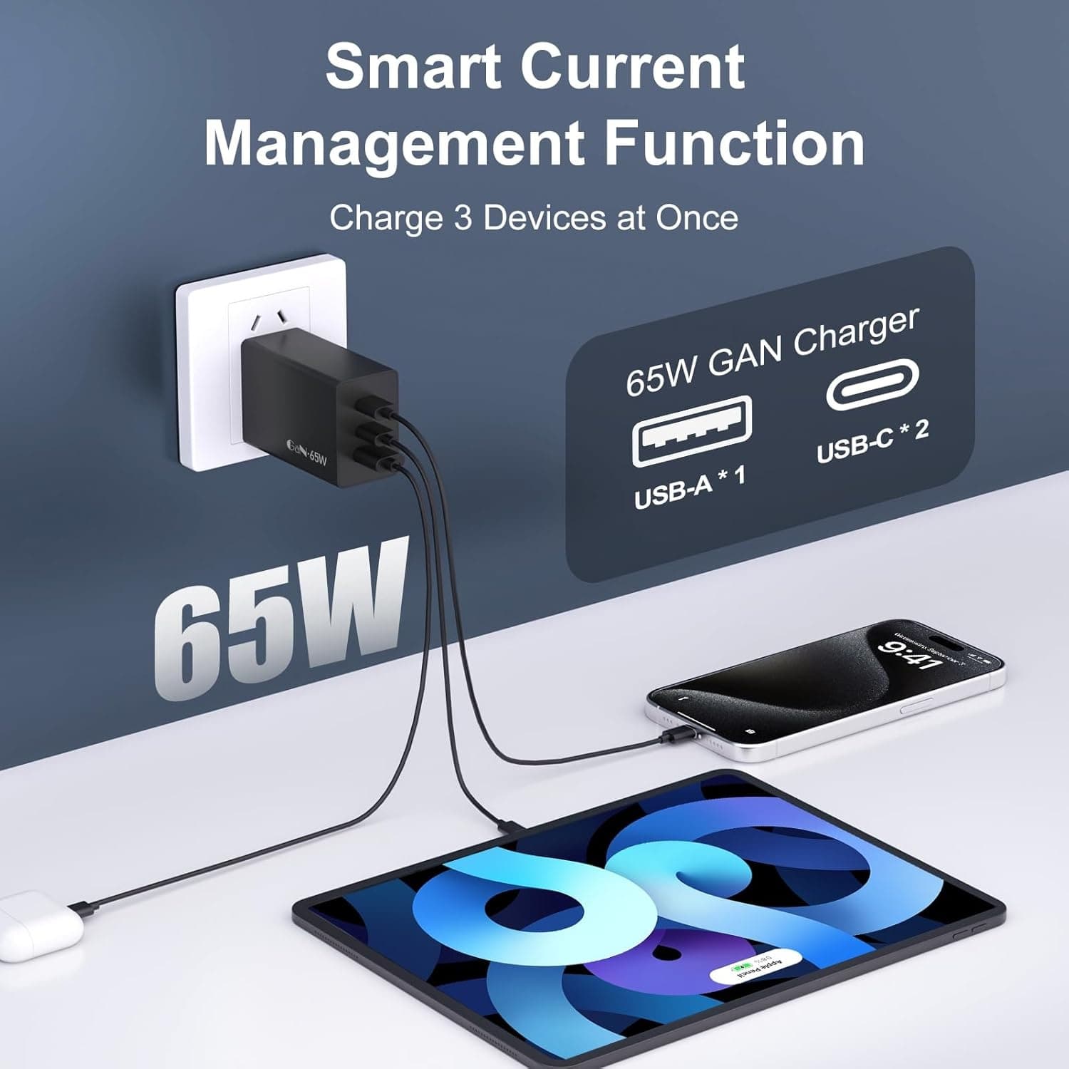 Samsung 65W 3-Port PD Super Fast 2.0 Charger With Cable For Galaxy Phones & Laptops view 4