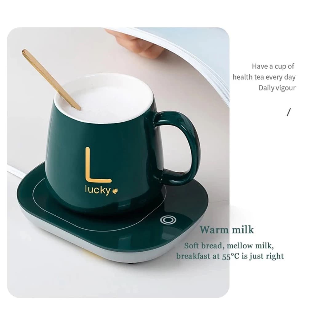 Smart 55°C Mug Warmer Constant Temperature Coffee & Milk Heating Coaster with Ceramic Mug Set view 2