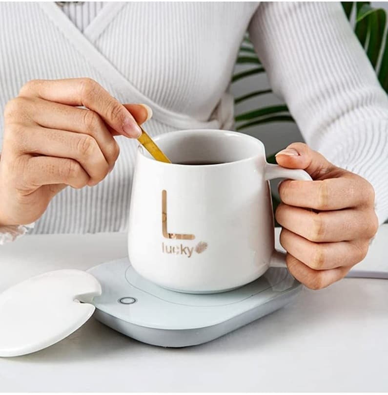 Smart 55°C Mug Warmer Constant Temperature Coffee & Milk Heating Coaster with Ceramic Mug Set