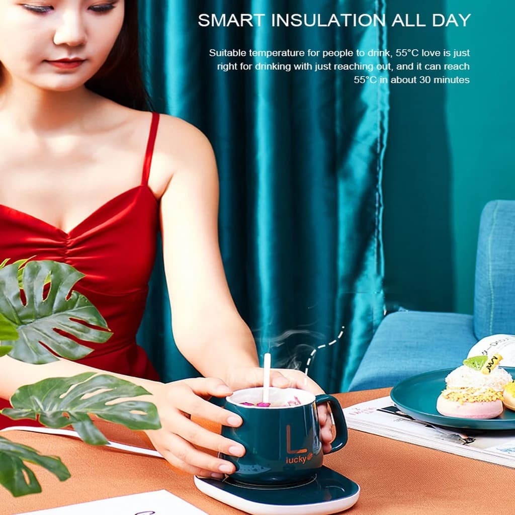Smart 55°C Mug Warmer Constant Temperature Coffee & Milk Heating Coaster with Ceramic Mug Set view 5