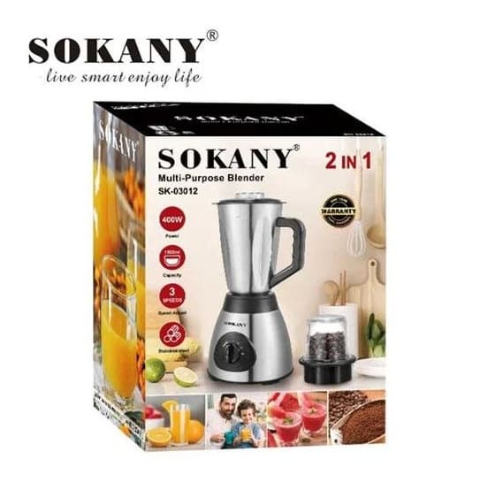 Sokany SK‑03012 Multi Purpose Blender 2‑in‑1 With Mill, 3 Speed Settings, 400 W, 1.5 L Stainless Steel view 3