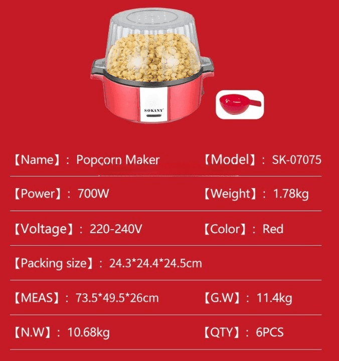 Sokany SK 07075 Popcorn Maker 700 Watt view 4