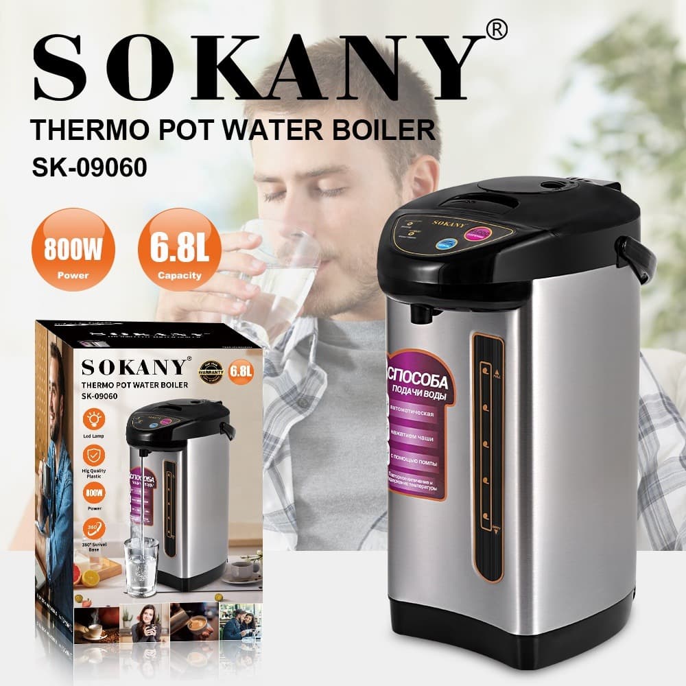 Sokany SK09060 6.8L Keep Warm Electric Air Pot Thermostatic Kettle Water Stainless Steel Inner Pot