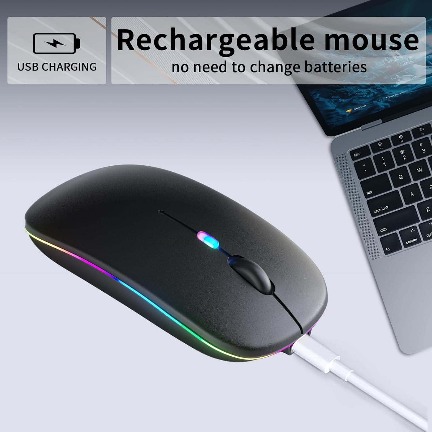 SOLID W10 Dual Mode Bluetooth And 2.4 Type C Rechargeable Mouse LED Silent Click view 3