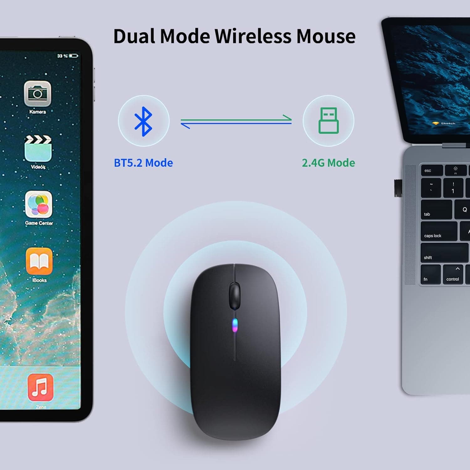 SOLID W10 Dual Mode Bluetooth And 2.4 Type C Rechargeable Mouse LED Silent Click view 4