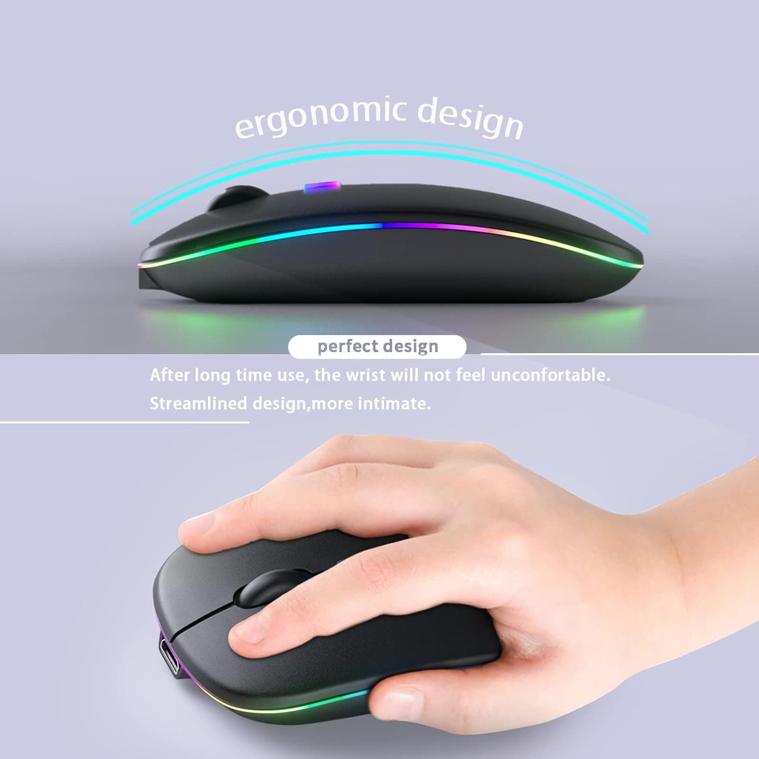 SOLID W10 Dual Mode Bluetooth And 2.4 Type C Rechargeable Mouse LED Silent Click view 5
