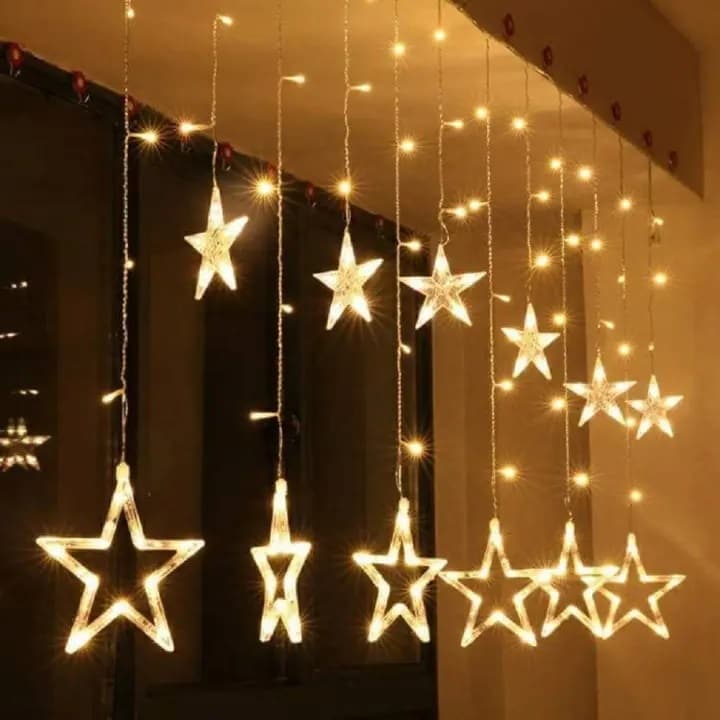 Star Curtain Light 6 Big Star 6 Small Star Light With 8 Flashing Modes 12 Stars