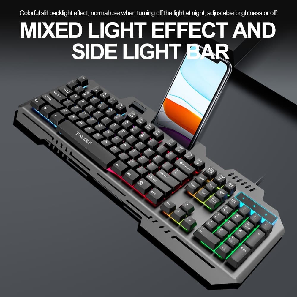 T‑WOLF T16 Backlit Wired 104-Key Gaming Keyboard With Ambient Lighting view 4