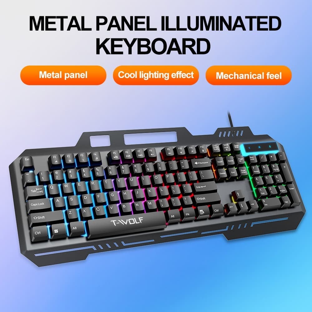 T‑WOLF T16 Backlit Wired 104-Key Gaming Keyboard With Ambient Lighting view 3