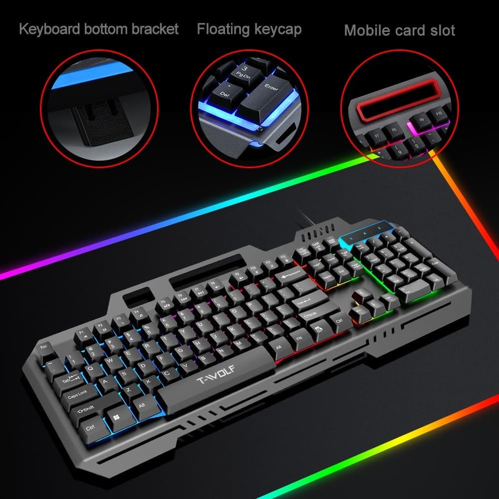 T‑WOLF T16 Backlit Wired 104-Key Gaming Keyboard With Ambient Lighting view 5
