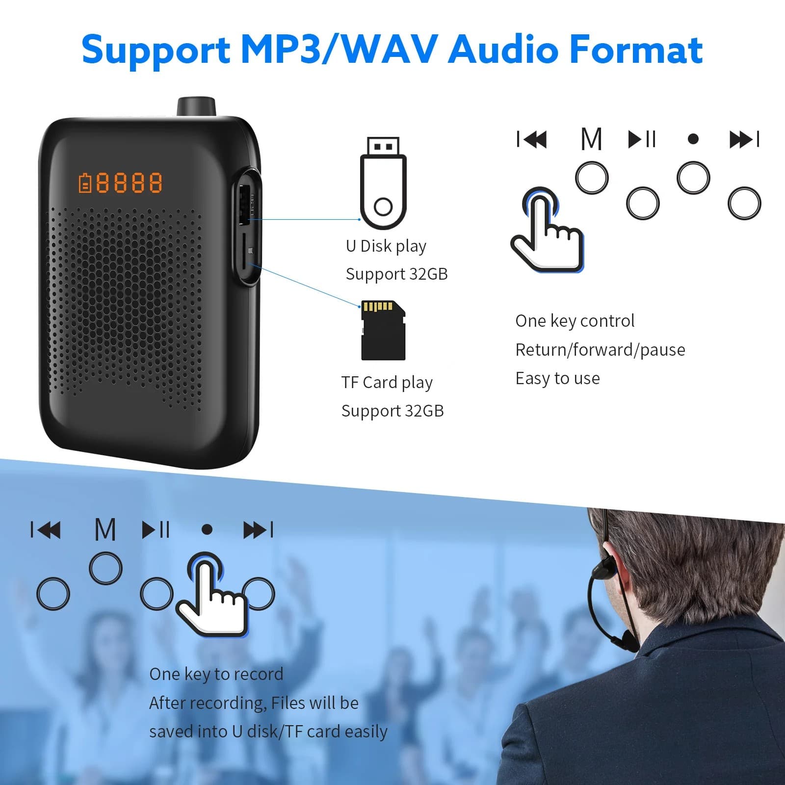 T30 Bluetooth UHF /2.4G 20W Portable Microphone Speaker, Amplifier with UHF Wireless Mic or 2.4G Wireless Mic view 3