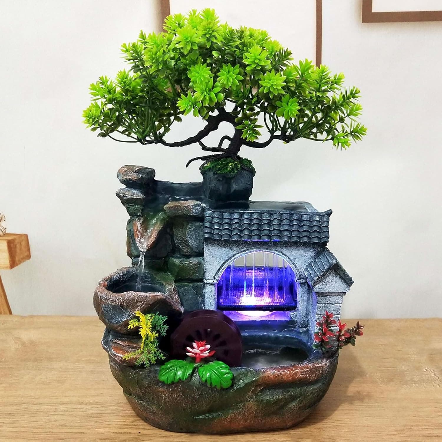 Tabletop Waterfall Fountain With Automatic Pump And Switch Stream Fountain