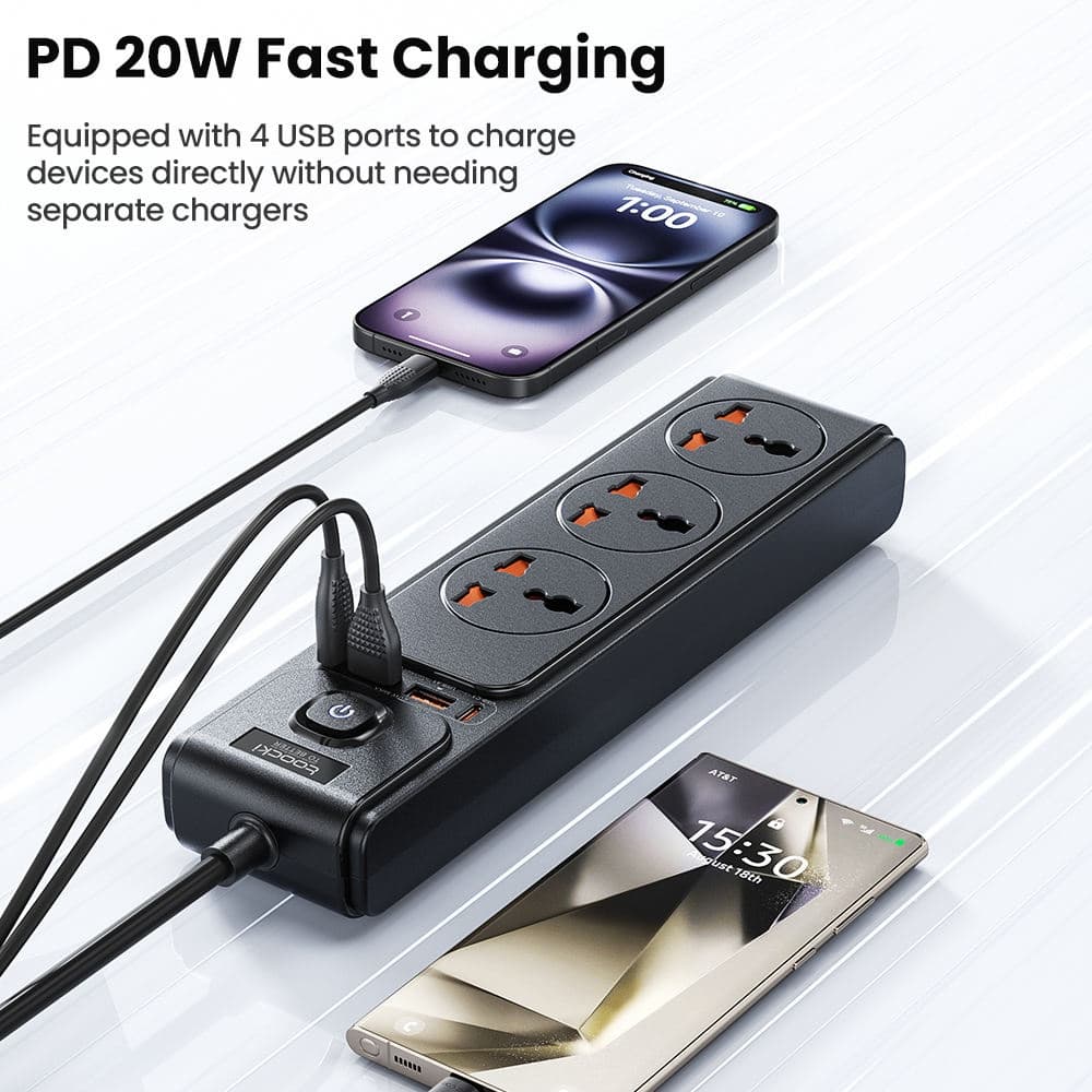 Toocki C35 7-in-1 GaN Charging Station EU Plug | 30W Fast Charging Power Strip with 4 AC Outlets & 3 USB Ports view 3