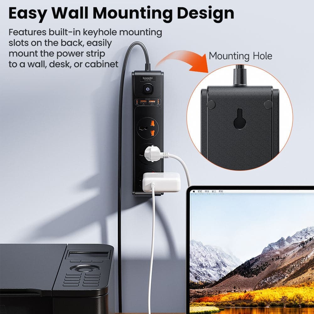 Toocki C35 7-in-1 GaN Charging Station EU Plug | 30W Fast Charging Power Strip with 4 AC Outlets & 3 USB Ports view 2