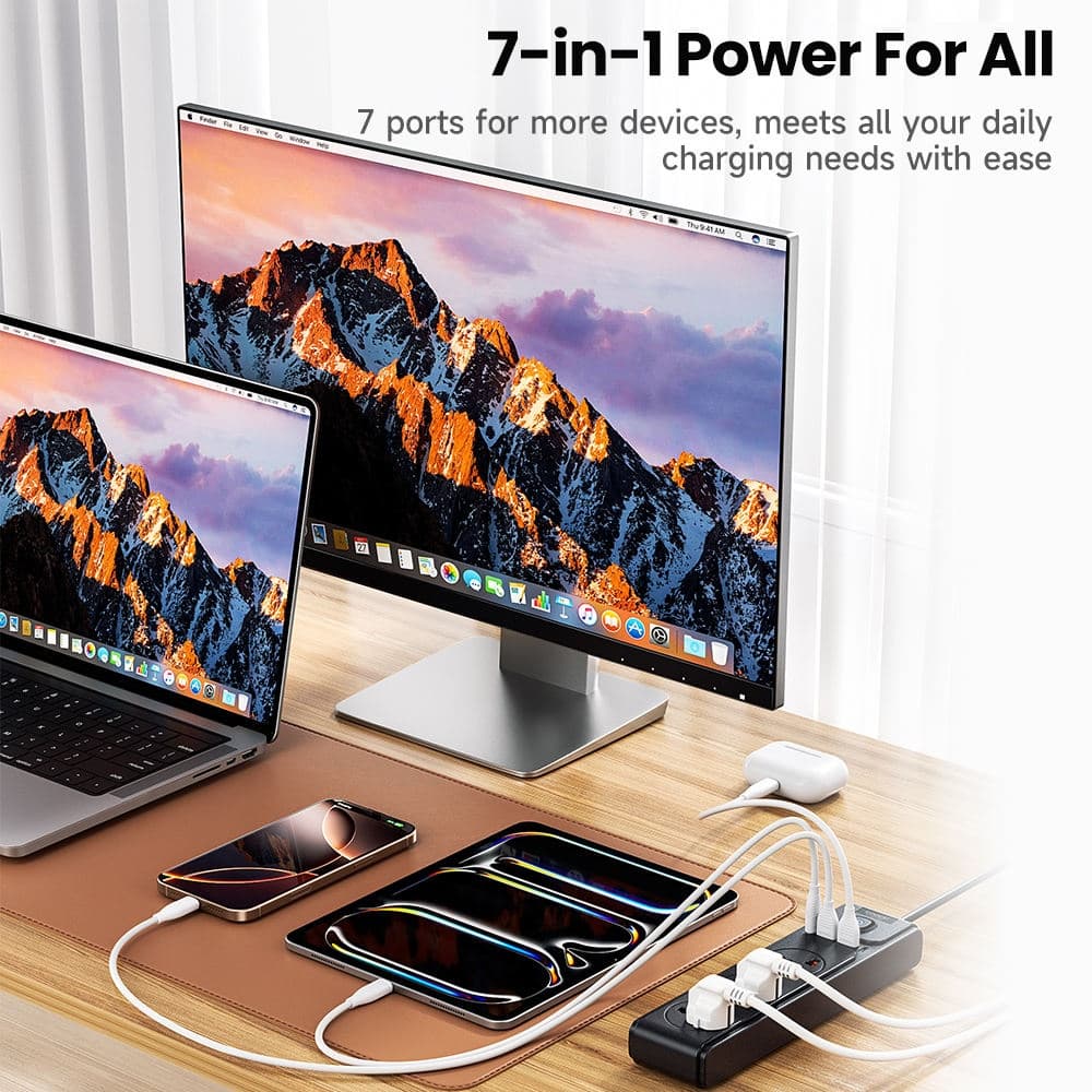 Toocki C35 7-in-1 GaN Charging Station EU Plug | 30W Fast Charging Power Strip with 4 AC Outlets & 3 USB Ports view 4