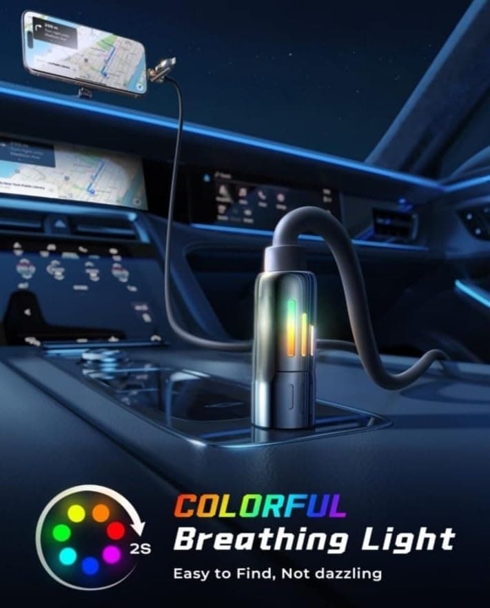 Toocki GZ01 240W 4-in-1 Multi Fast Charging Cable 2M Silky Silicone Cord RGB Glow Light view 3