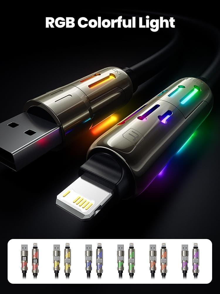 Toocki GZ01 240W 4-in-1 Multi Fast Charging Cable 2M Silky Silicone Cord RGB Glow Light view 4