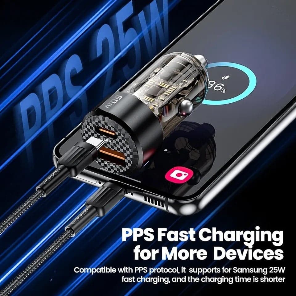 Toocki LL01 60W Car Charger with 30W Quick Charge & Transparent Case view 4