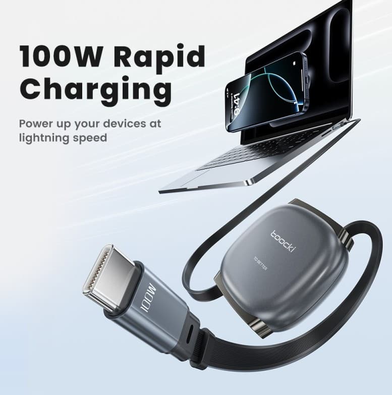 Toocki X105 100 Watt Retractable USB-C To USB-C Cable view 3