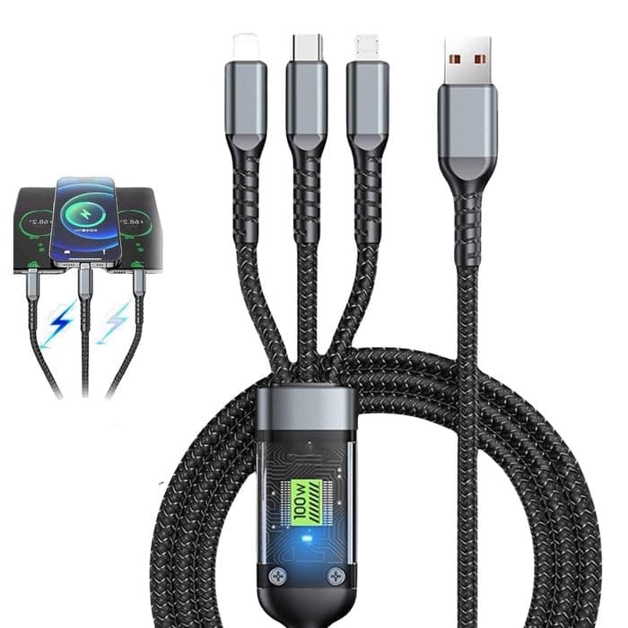 Transparent 100W 3 In 1 Fast Charging Cable Type C USB Micro