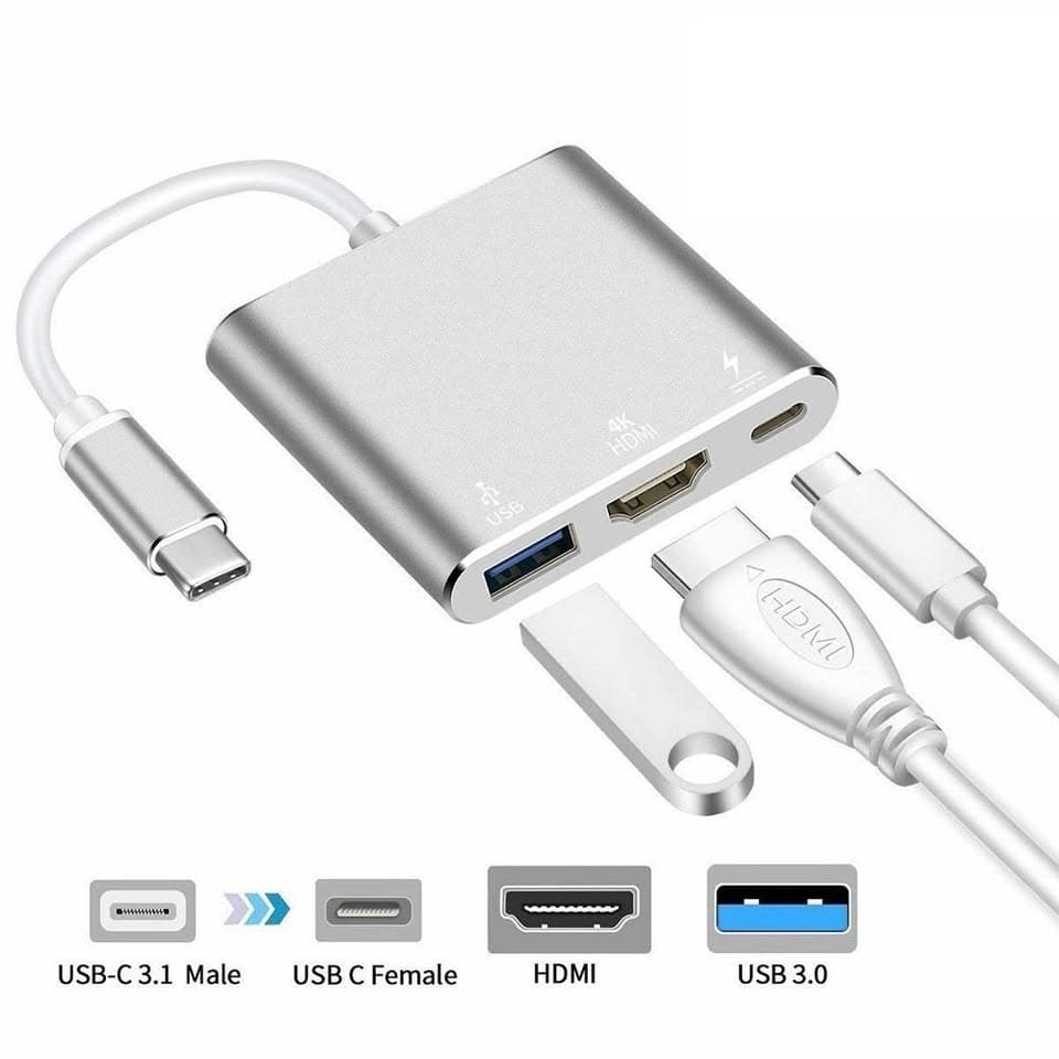 Type C To HDMI 3 In 1 4K Adapter 3.0 USB Port And Type C 3.1 Female Charging Port view 3