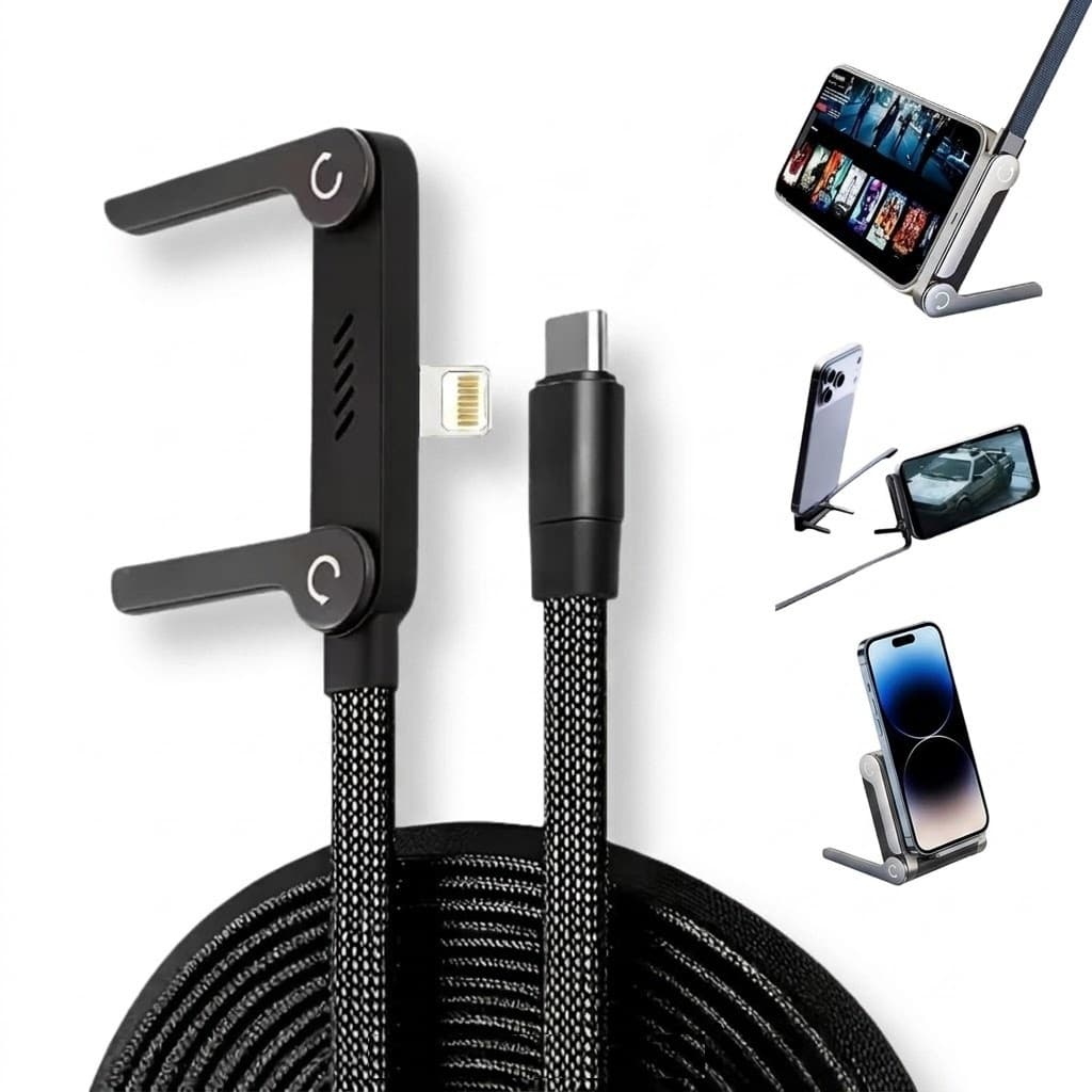 Type-C to Lightning 30W Fast Charger Cable With Built-in Invisible Holder Phone Stand
