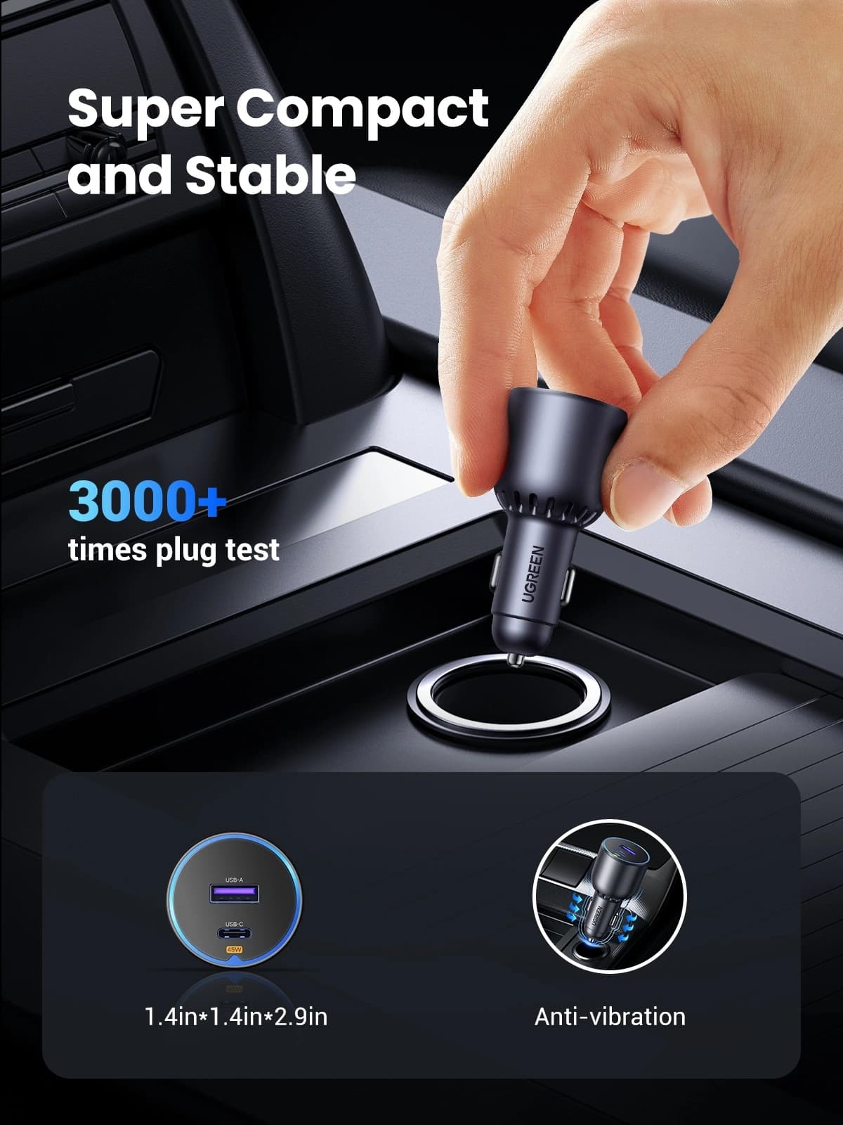 UGREEN 35023 USB-C PD + USB-A Fast Car Charger view 3