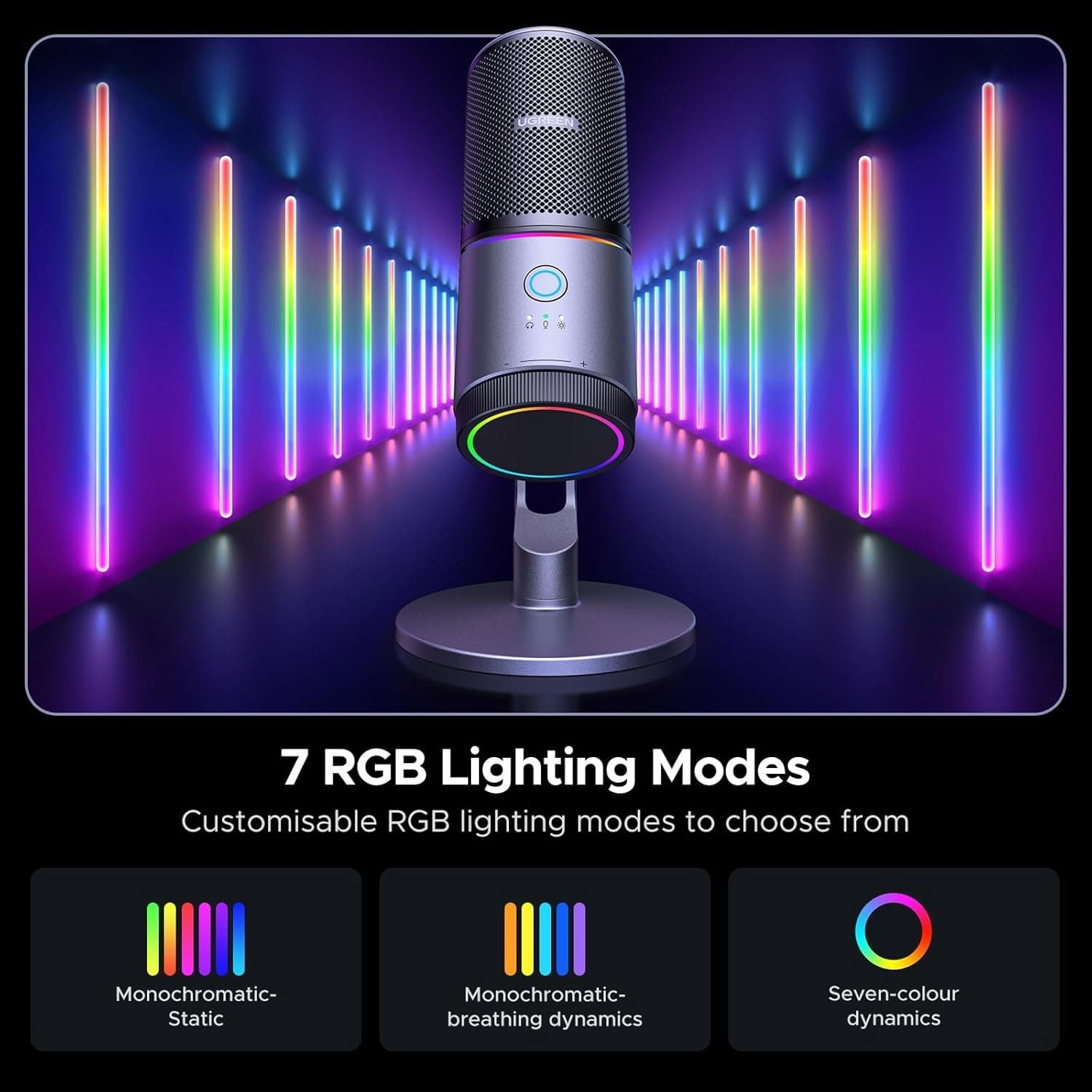 UGREEN 35629 USB Condenser Gaming Mic with RGB & Noise Cancellation view 4